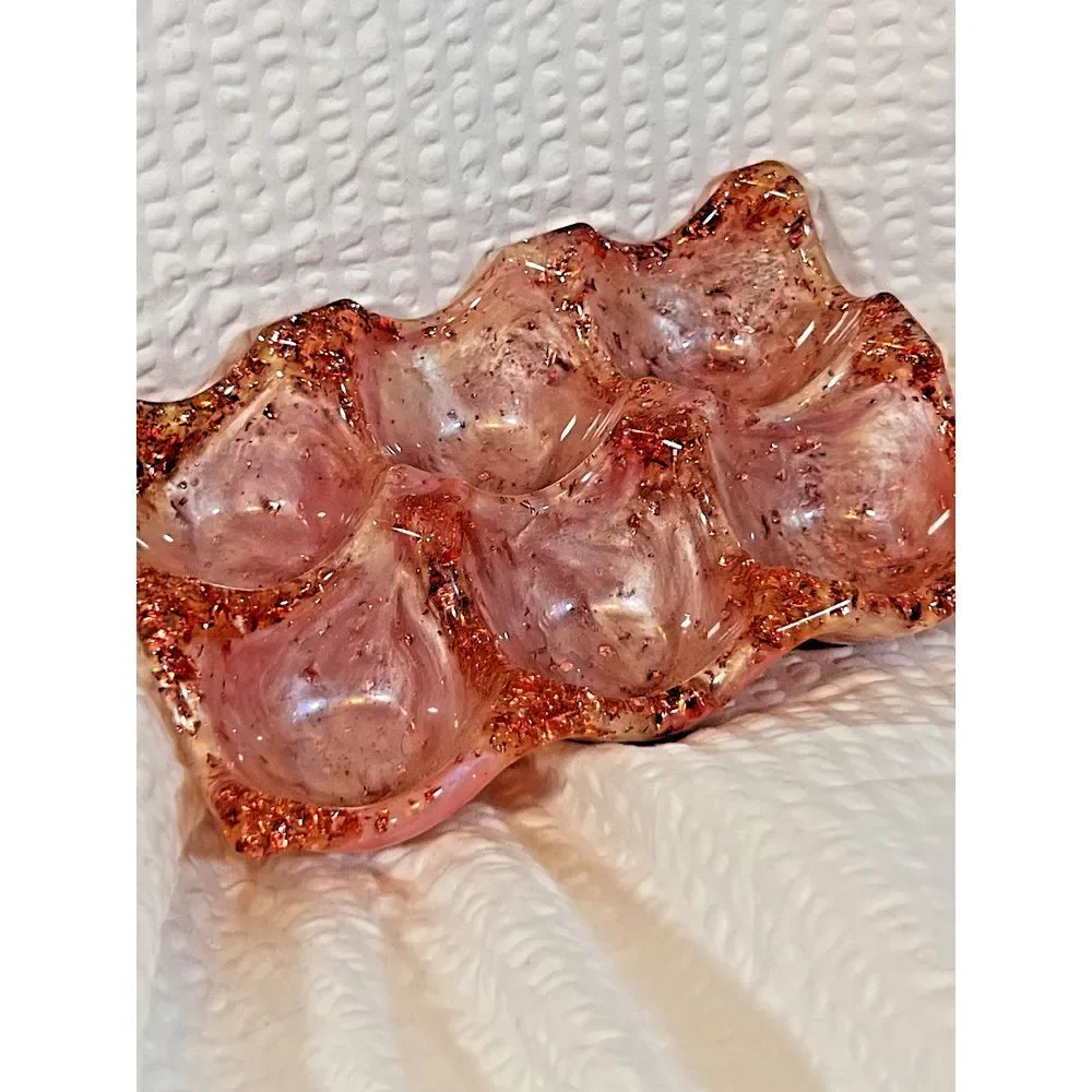 Rose Gold Glitter Pink Resin‎ Egg Crate Whimsy Cottagecore Jewelry Tray 6 Slot